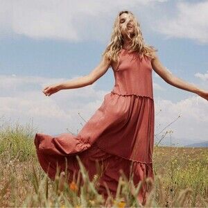 Aerie Stretch Jersey Knit Tiered Boho Maxi Sleeveless Sundress Dress Size Small